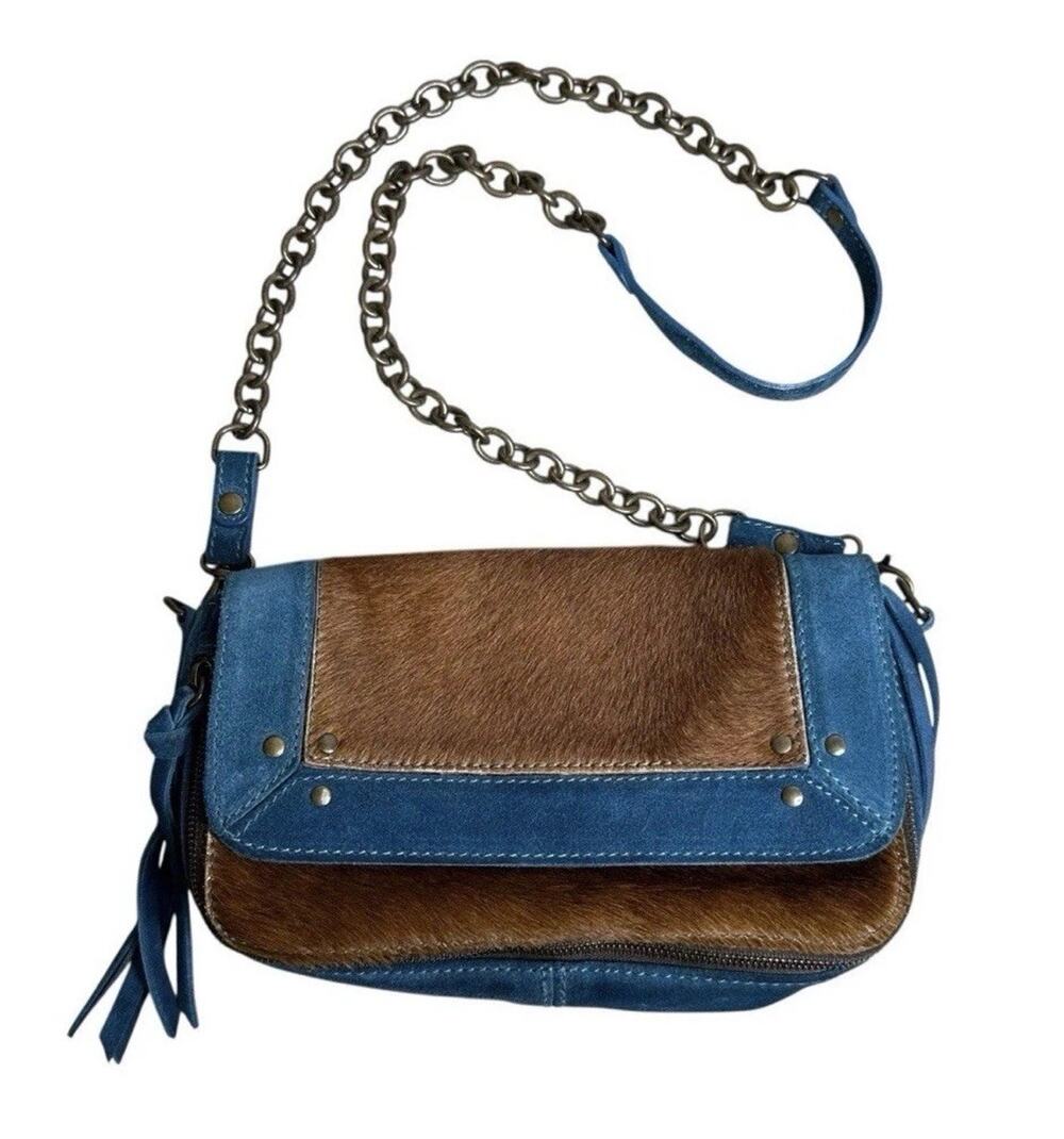 Italian Leather Sundance Catalog Purse Expandable Sides Fur Cowgirl Suede ￼